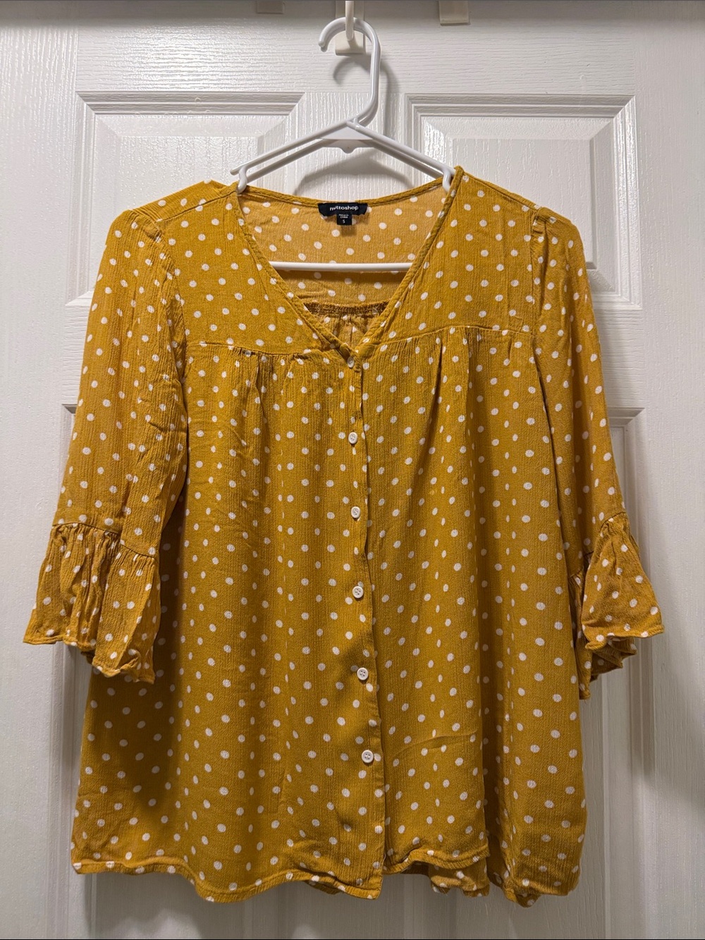 Universal Thread Yellow Polka Dot Button-Front Blouse